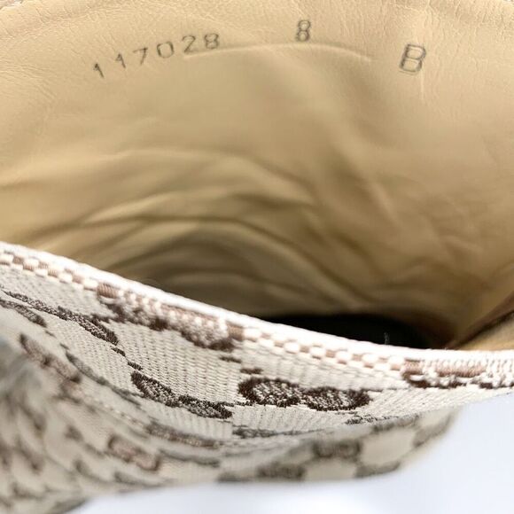Gucci Monogram Double G Logo Canvas Calf Booties US 8 Brown Beige Supreme Heels - Picture 9 of 12